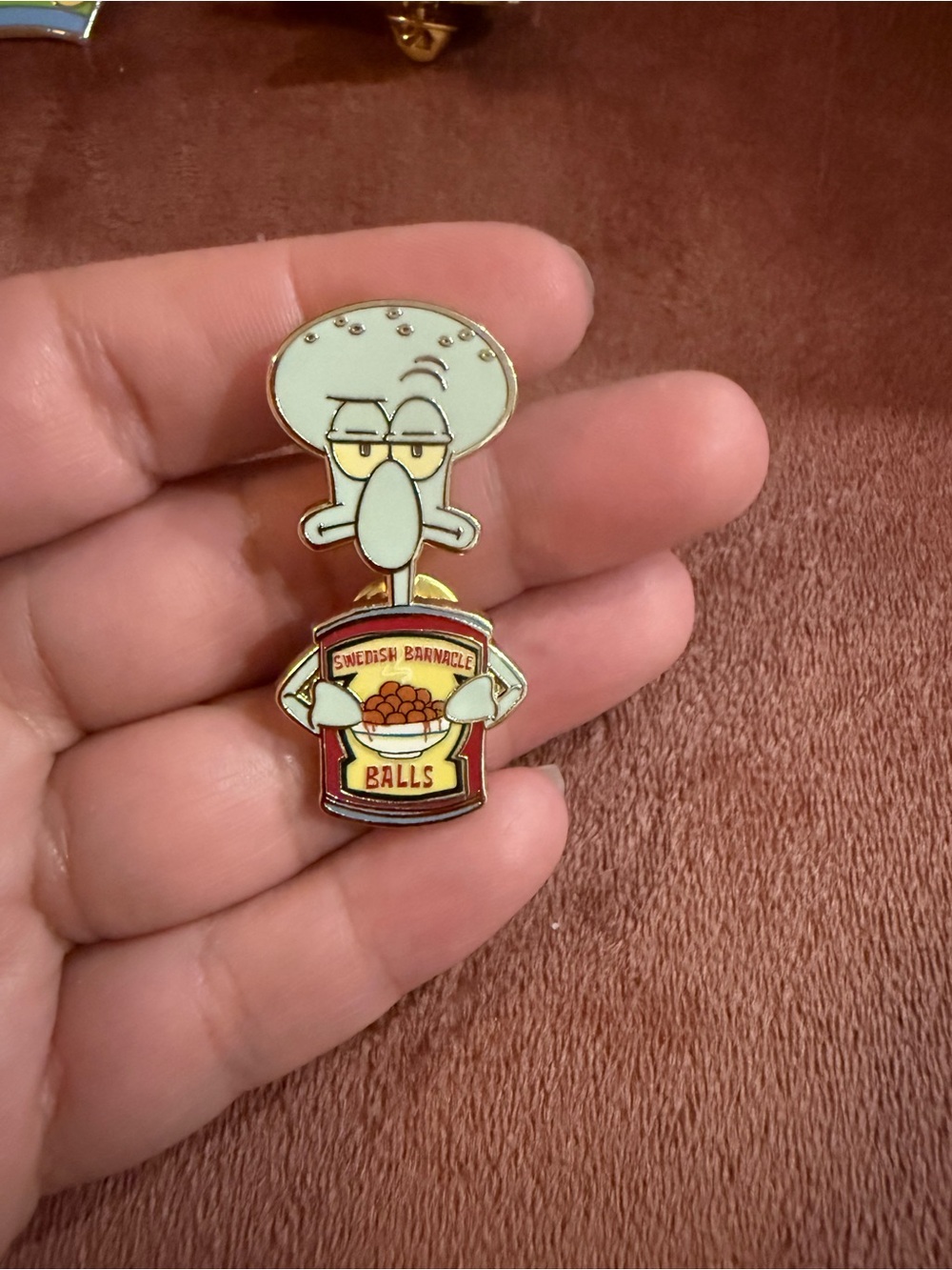 Squidward Enamel Pin - Pale Green & Red Swedish Barnacle Balls Can